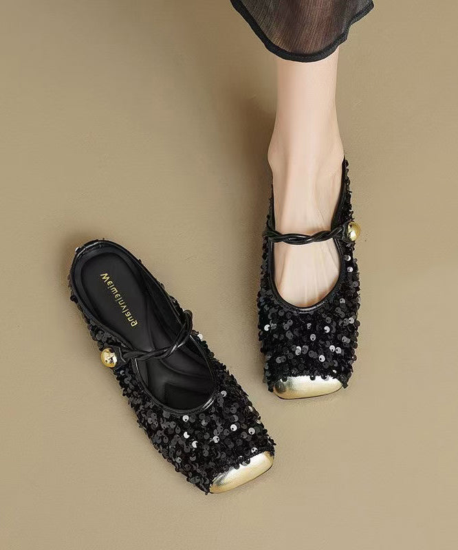 Women's Strappy Sandals Sequin Black Buckle - OutfitLondon