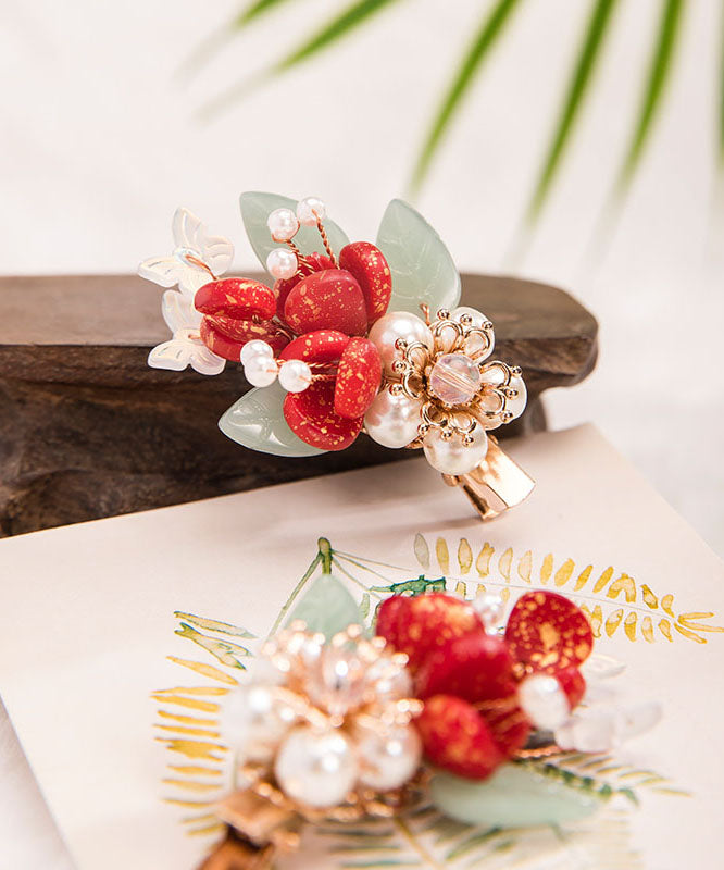Women's Pearl Hair Pins Multicolor Leaf Design 6cm - OutfitLondon