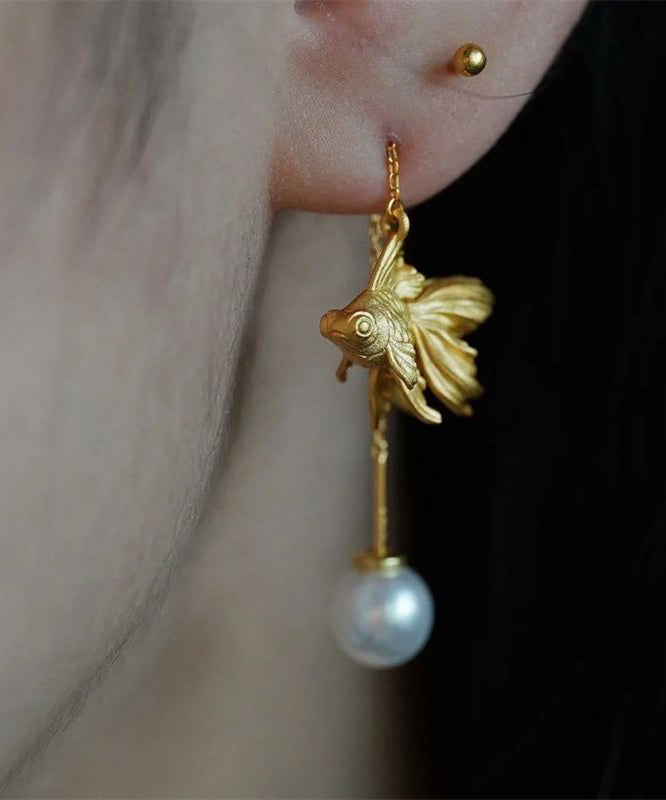 Women's Gold Pearl Drop Earrings Sterling Silver - OutfitLondon