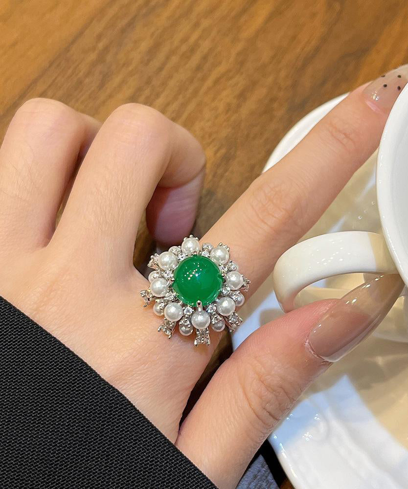 Women's Jade Green Pearl Ring - OutfitLondon