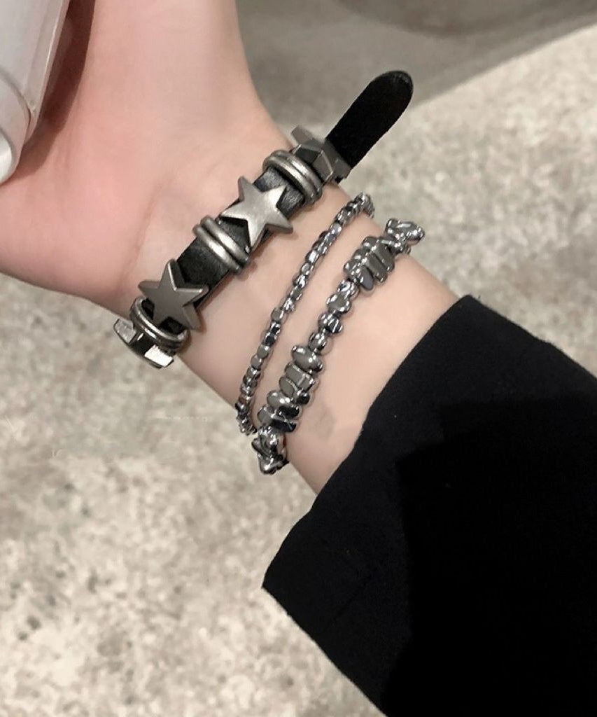 Women's Gray Alloy Bracelet Set 3 Piece PU Chain - OutfitLondon