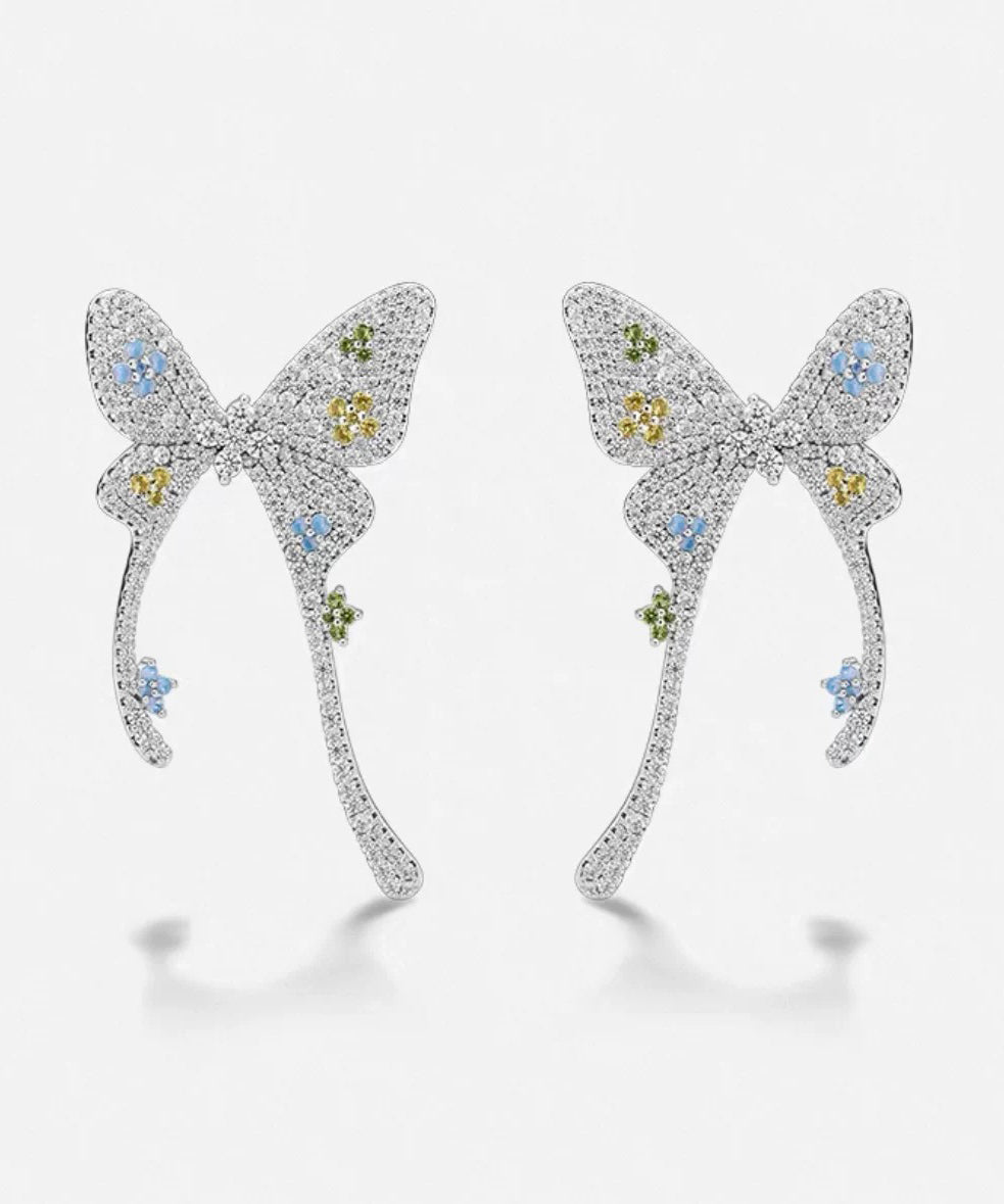 Women's Gold Plated Copper Earrings Silk Butterfly Zircon - OutfitLondon