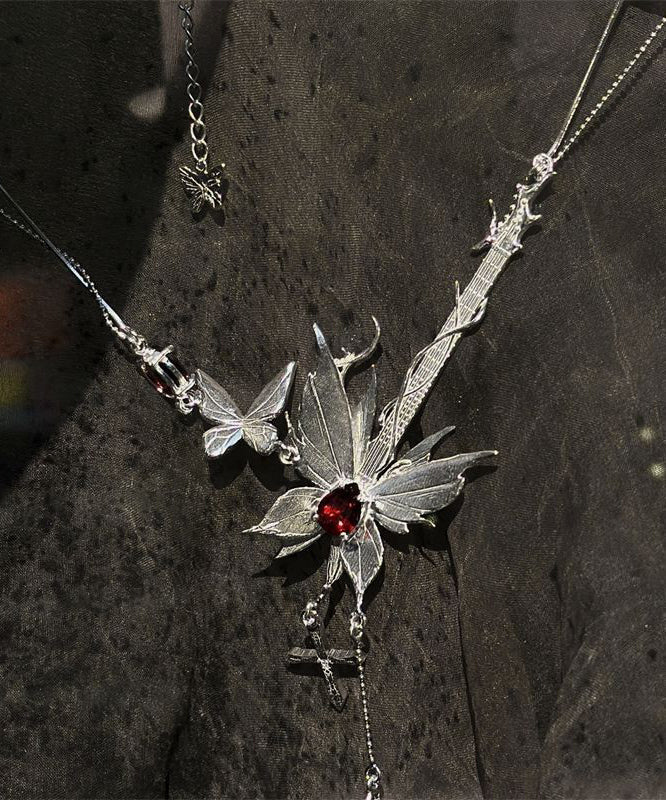 Women's Sterling Silver Butterfly Pendant Necklace Gemstone Silk Cord - OutfitLondon