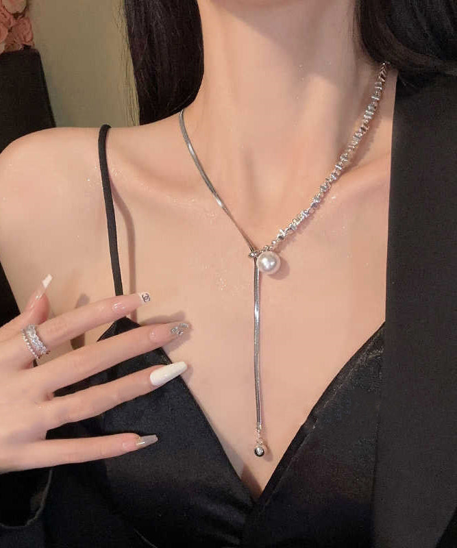 Sterling Silver Long Necklace Pearl Silk Princess Style 63.5cm - OutfitLondon