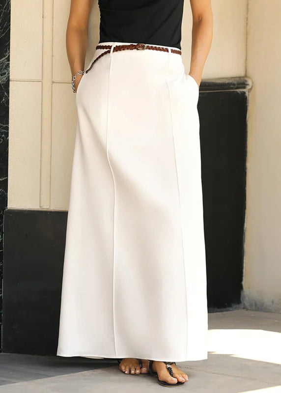 Women's High-Waisted Maxi Skirt Cotton Blend White - OutfitLondon