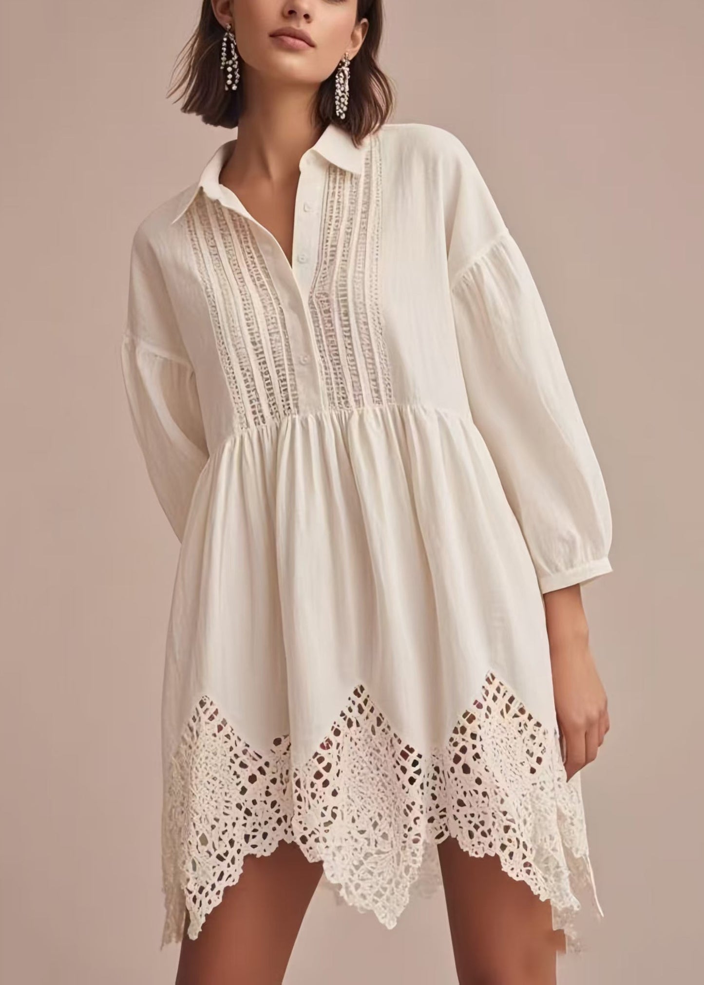 Women's White Lace Day Dress Lightweight Bracelet Sleeves - OutfitLondon