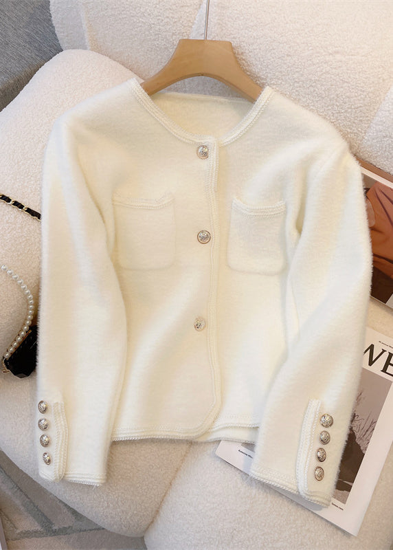 Women's Mink Fur Coat Beige Round Collar - OutfitLondon