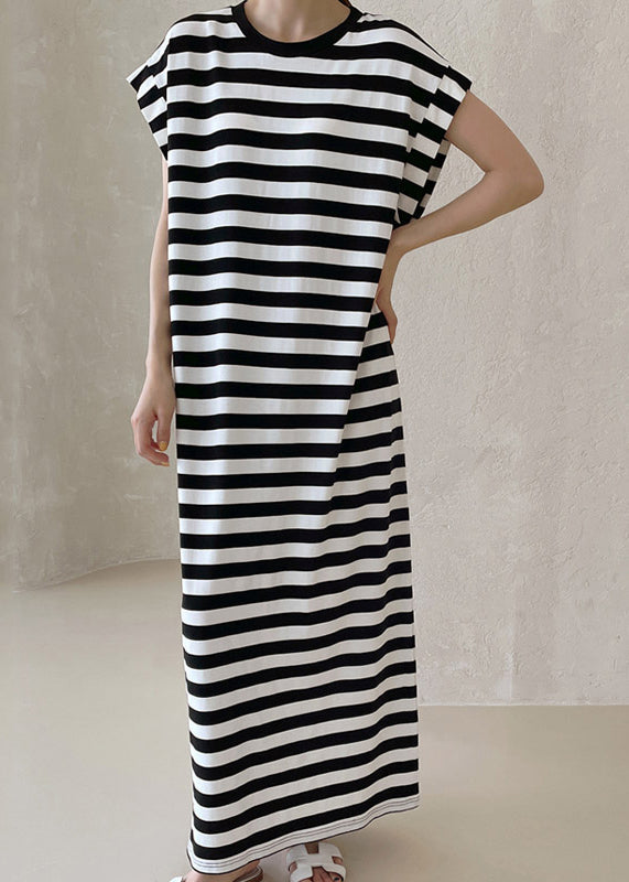 Women's Oversized Striped Cotton Maxi Dress Breathable - OutfitLondon