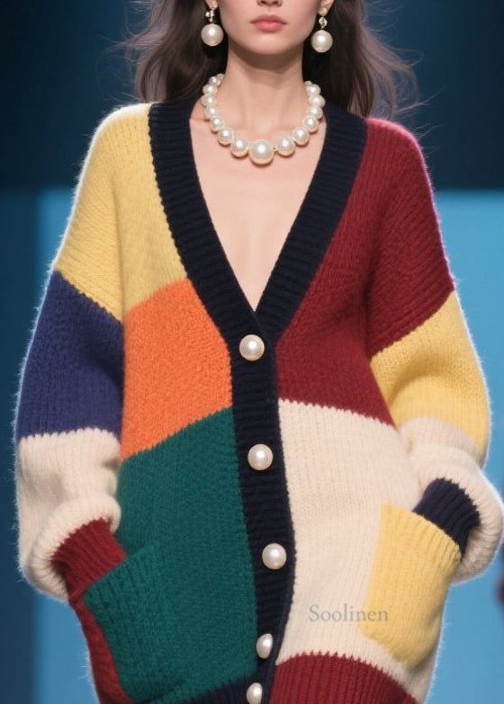Women's Colorblock Cardigan Autumn Knit Cozy - OutfitLondon