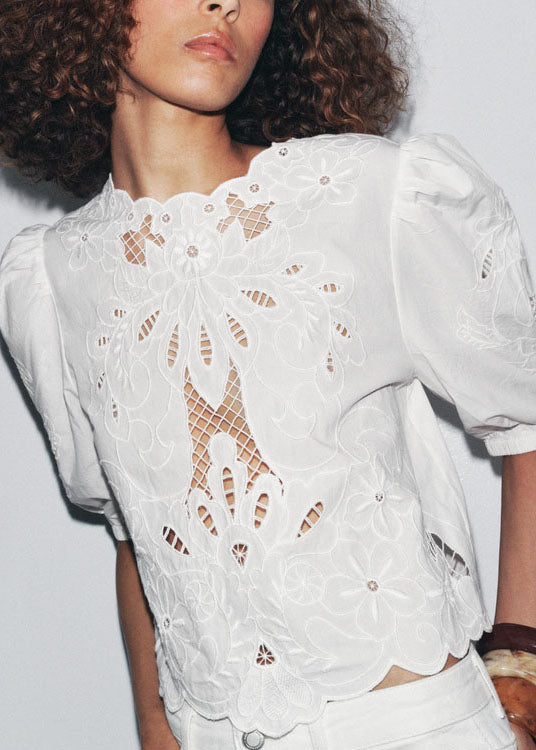 Women's Cotton Embroidered Blouse White - OutfitLondon