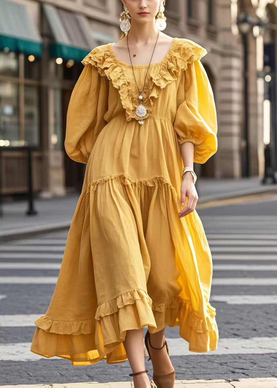 Women's Yellow Cotton Maxi Dress Oversized - OutfitLondon