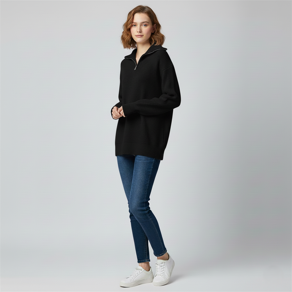Women's Casual Zip Neck Sweatshirt
