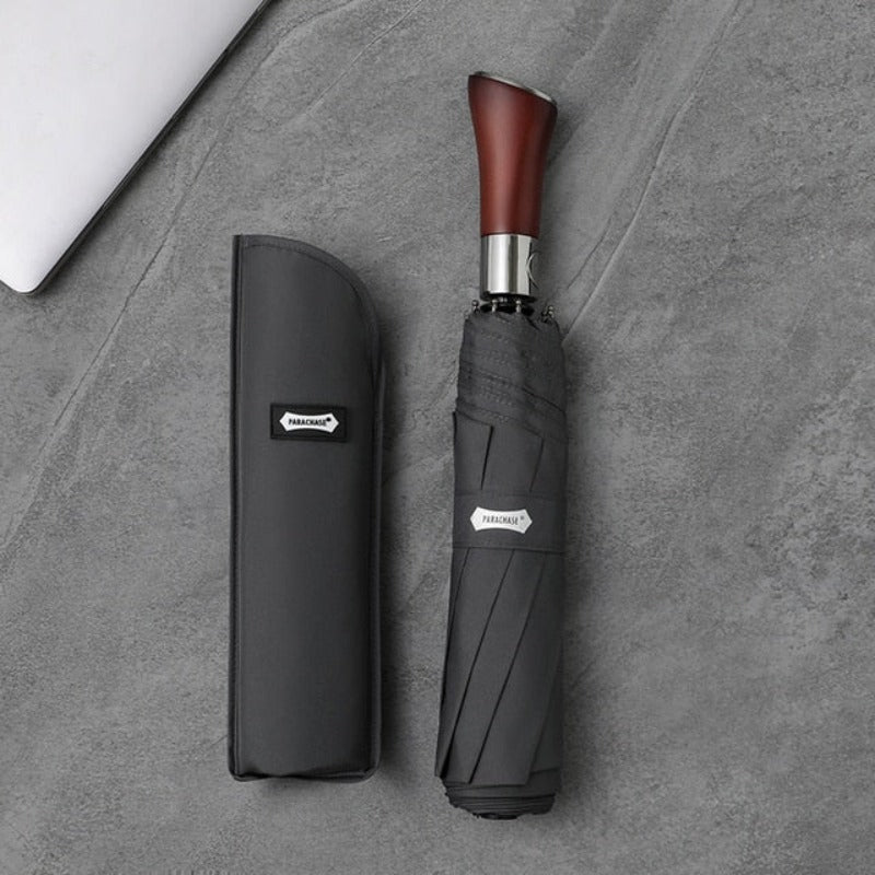 Portable Stormproof Umbrella With Wooden Handle