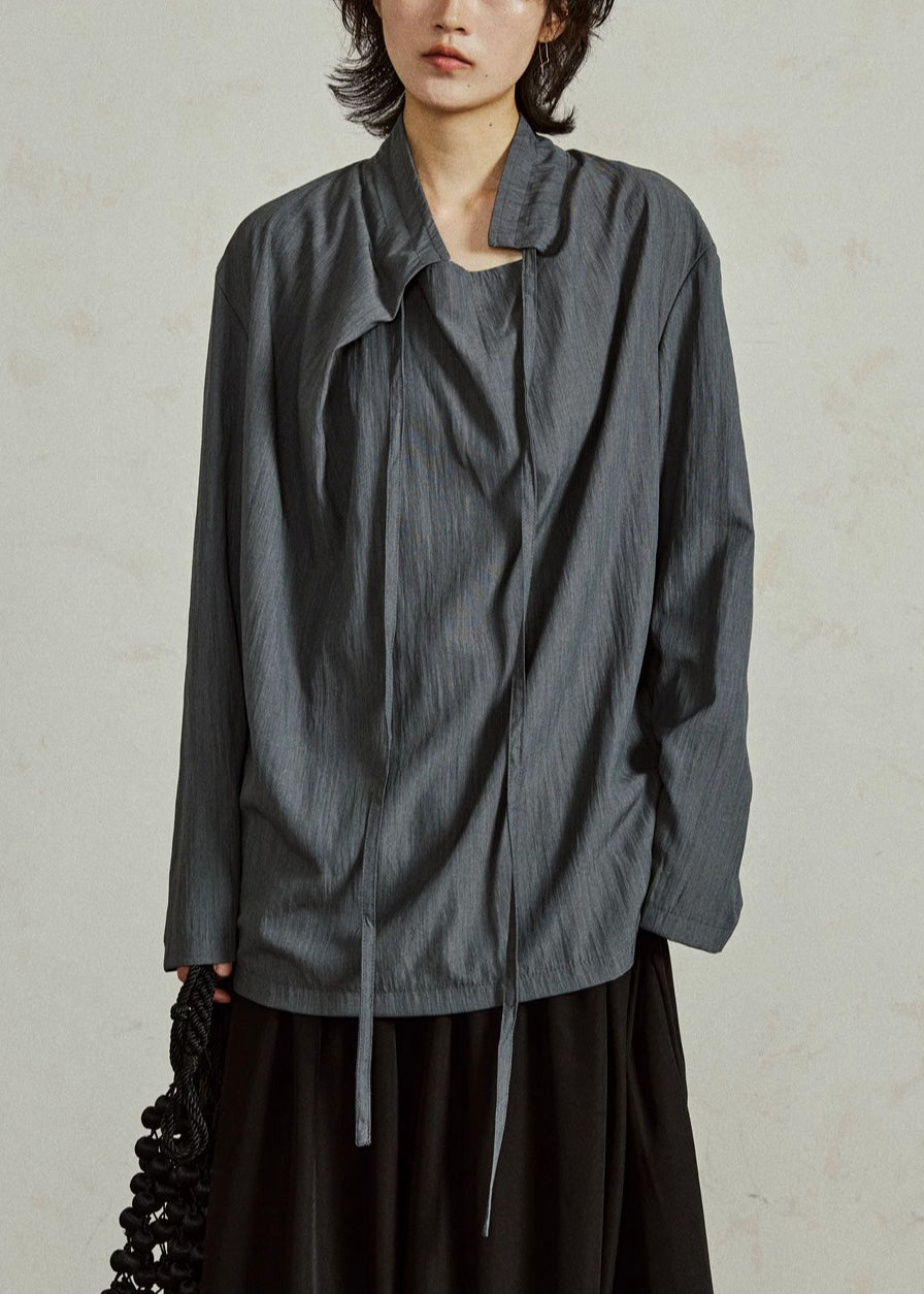 Women's Cotton Shirt Blue Gray - OutfitLondon