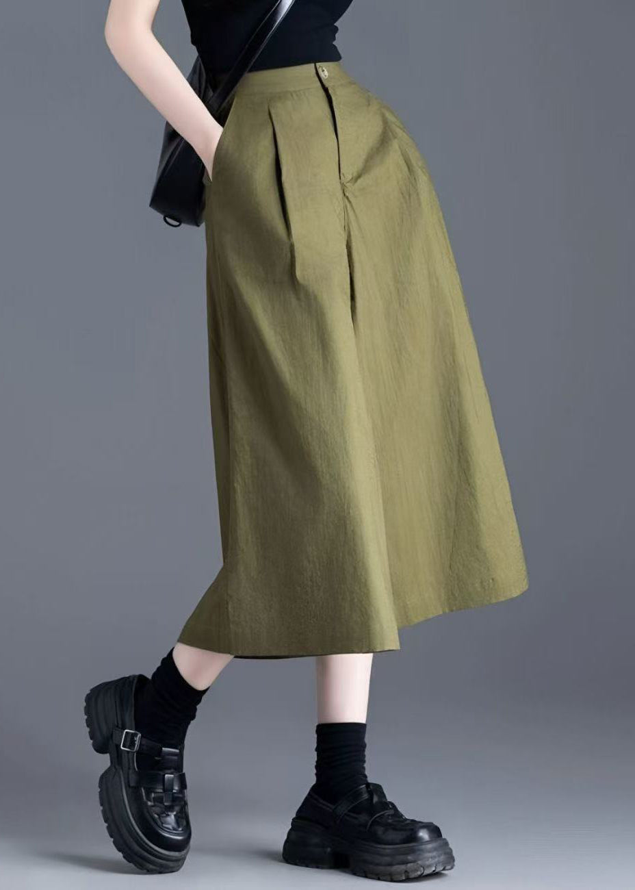 Women's High Waisted Wide Leg Linen Pants Elastic Waist Green Cotton - OutfitLondon