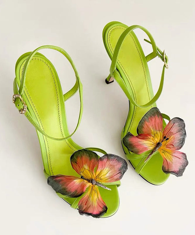 Women's Leather High Heel Sandals Stiletto 9.5cm Green - OutfitLondon