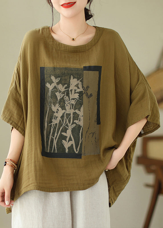 Women's Cotton Batwing T Shirt Relaxed Fit Green - OutfitLondon
