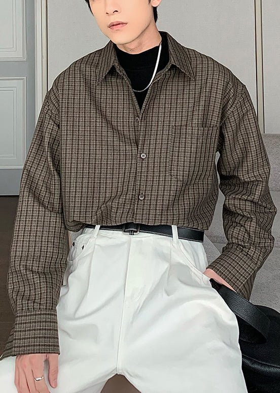 Men's Plaid Cotton Long Sleeve Shirt Gray - OutfitLondon