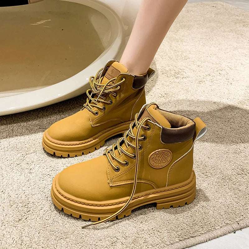 Women's Elegant Low Heel Lace Up Ankle Boots