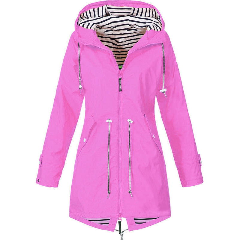 Breathable Ladies Hooded Waterproof Coat with Pockets
