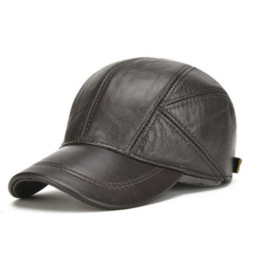 Genuine Leather Baseball Cap – High Quality Faux Fur Beanie