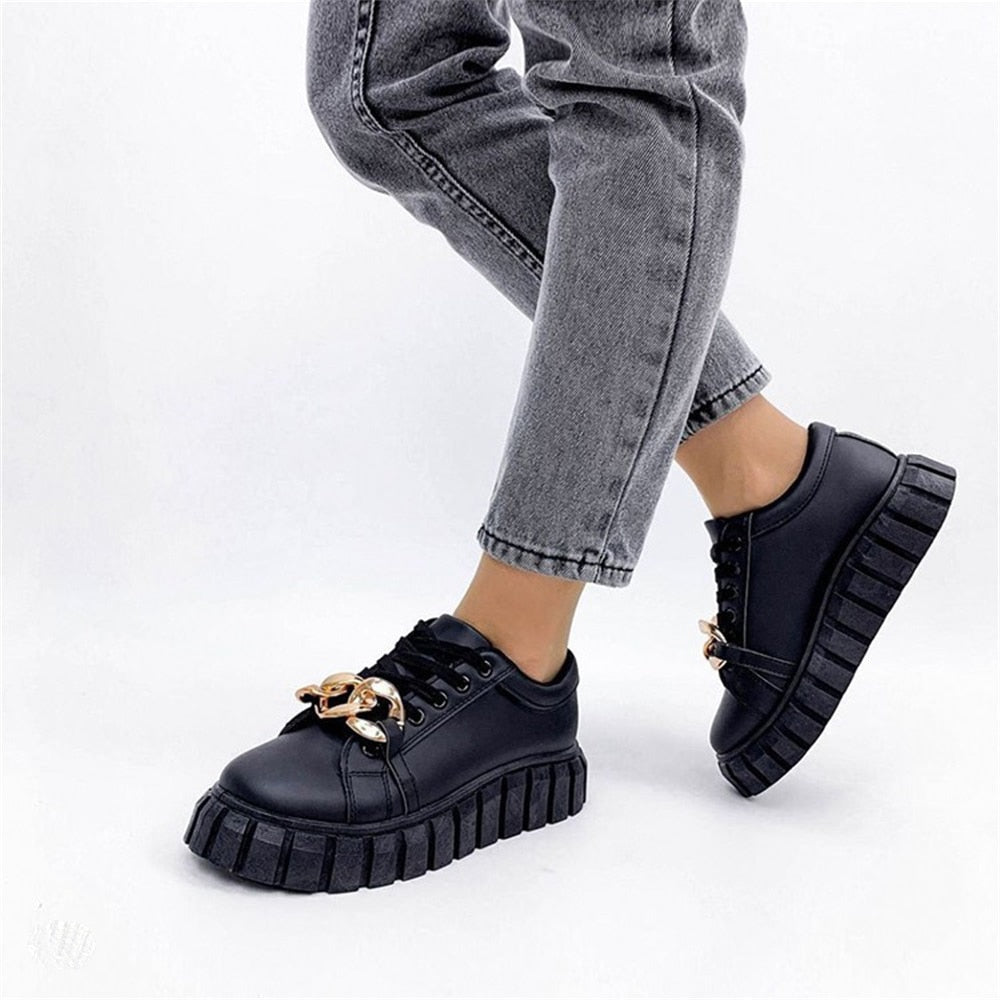 Fashionable Women's Lace Up trainers with Silver Accents