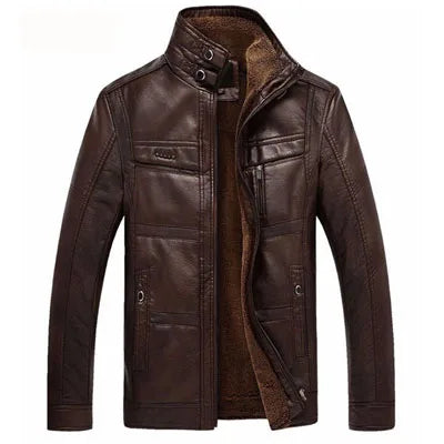 Men's Synthetic Leather Insulated Parka Coat