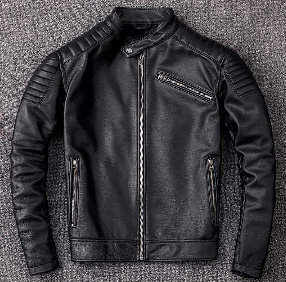 Genuine Real Leather Motorcycle Jacket Vintage Biker Style