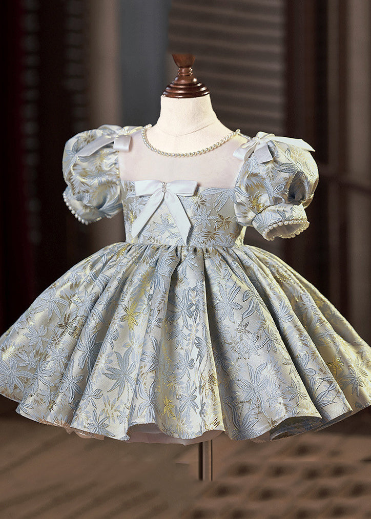 Girls Blue Cotton Blend Patchwork Dress - OutfitLondon