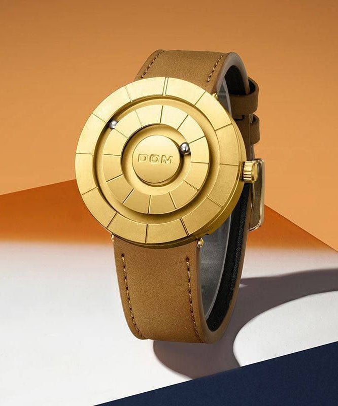 Men's Leather Quartz Watch Waterproof Brown - OutfitLondon