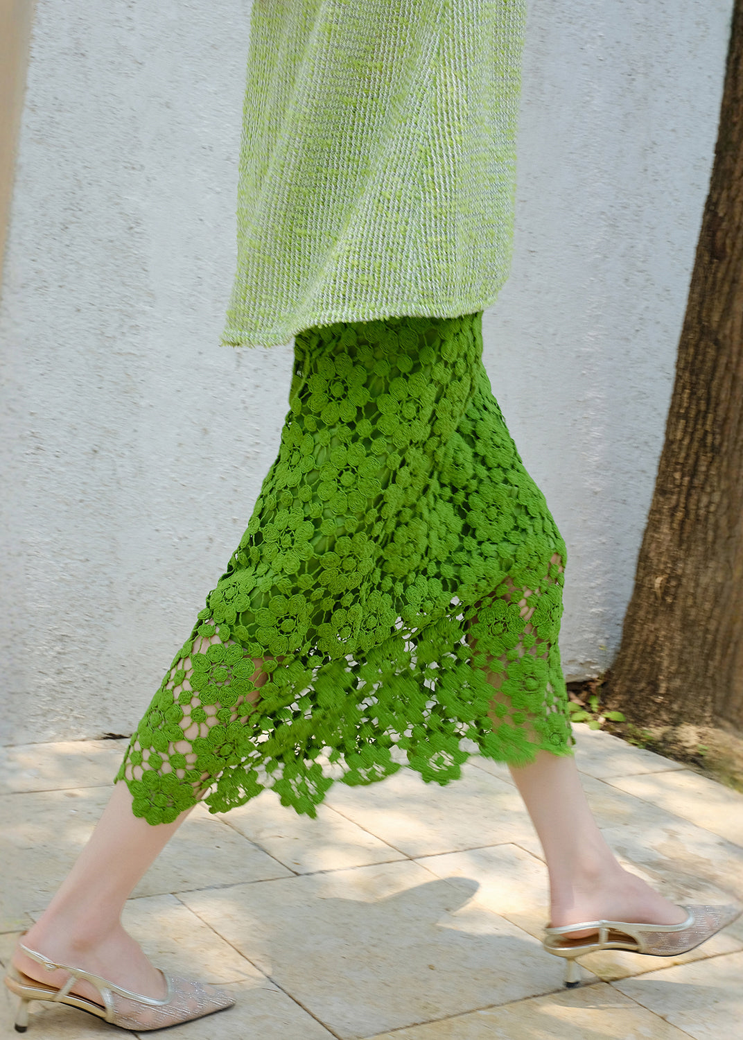Women's Lace Summer Skirt Elastic Waist Green - OutfitLondon