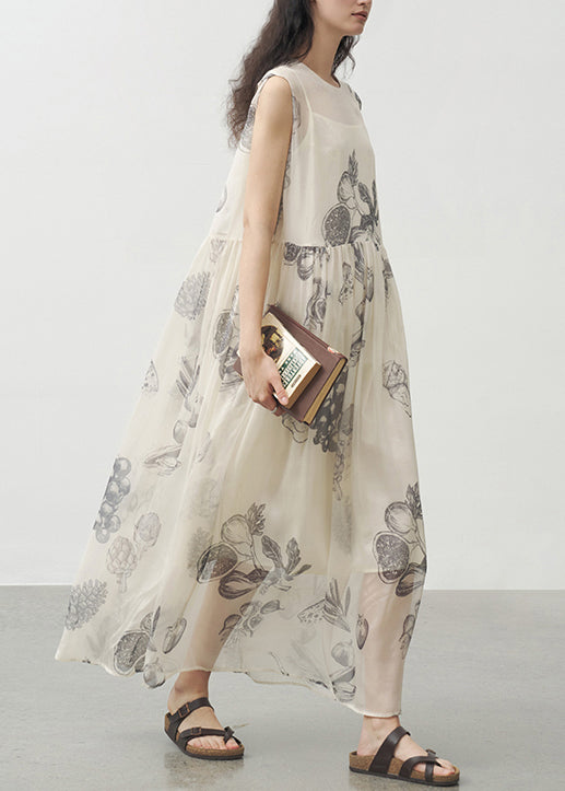 Women's Handmade Silk Patchwork Dress Sleeveless Round Neck - OutfitLondon