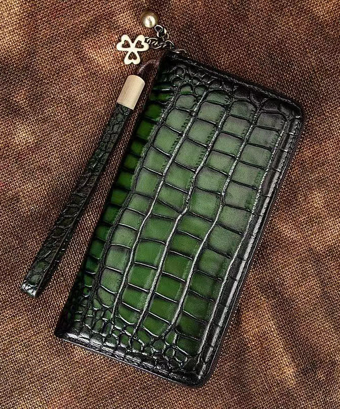 Unisex Vintage Leather Wallet Green Zipper Closure - OutfitLondon