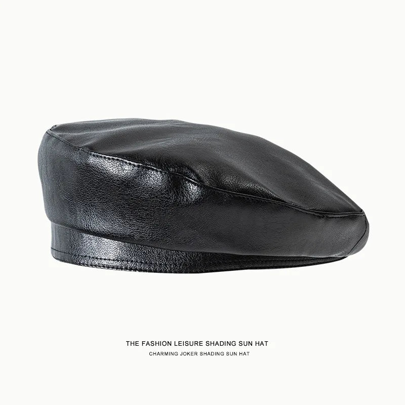 Stylish Synthetic Leather Beret Cap