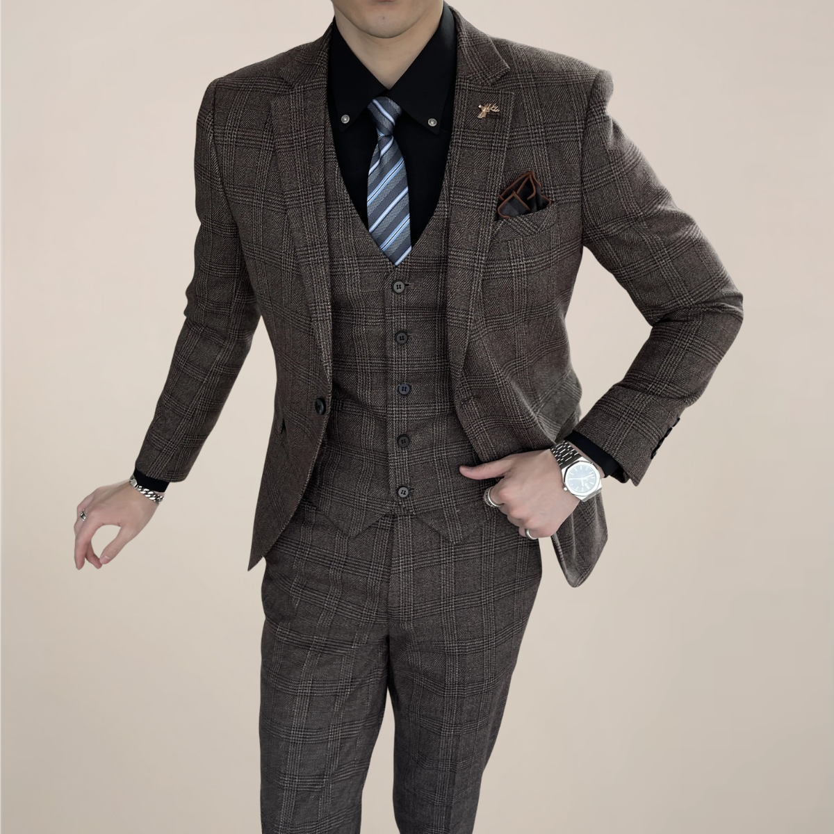 Classic Plaid 3 Piece Mens Business Suit