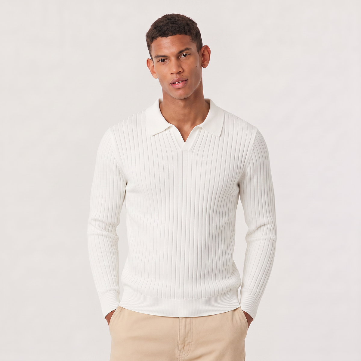 Men's Classic Knitted V-Neck Polo Jumper