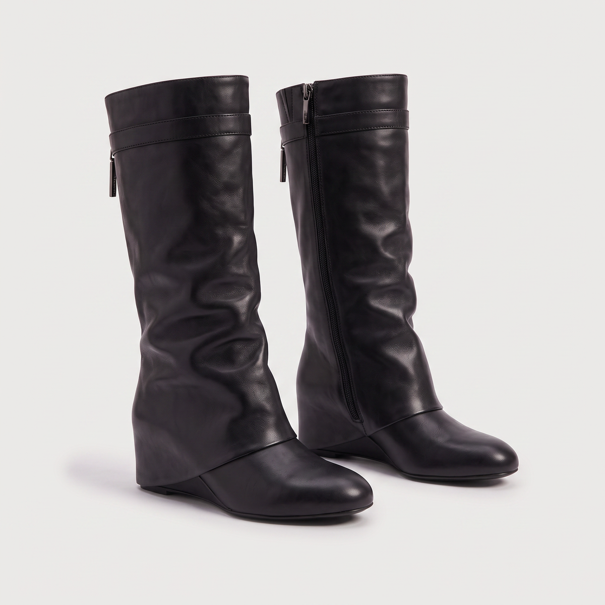Women's Stylish Leather Fold-Over Knee-High Boots