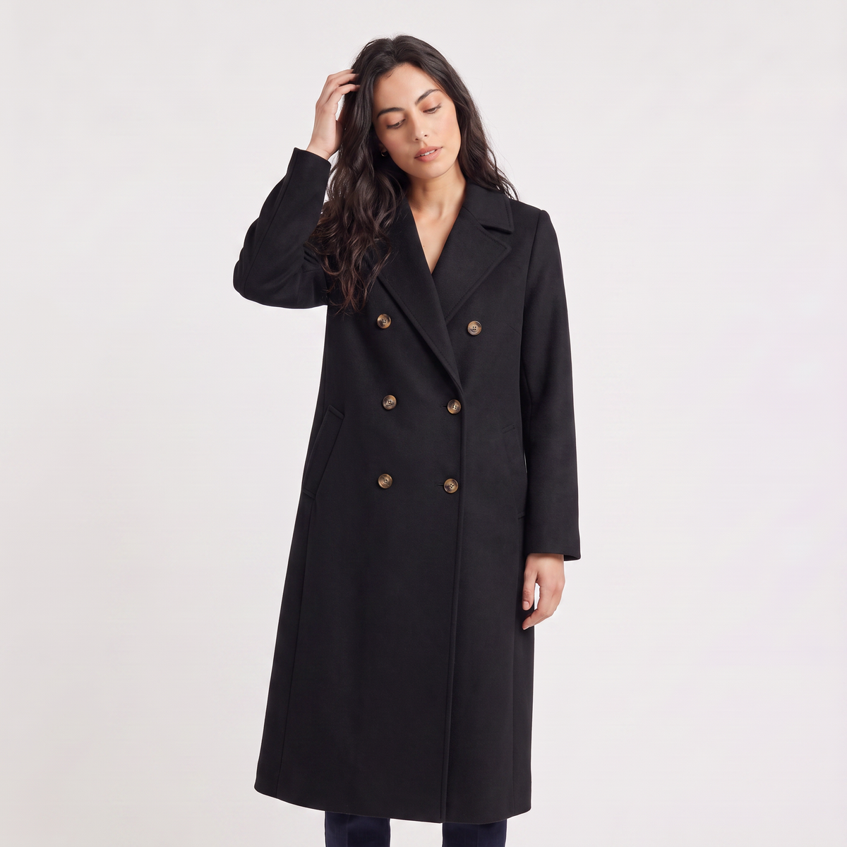 Women's Classic Wool Blend Double-Breasted Long Coat