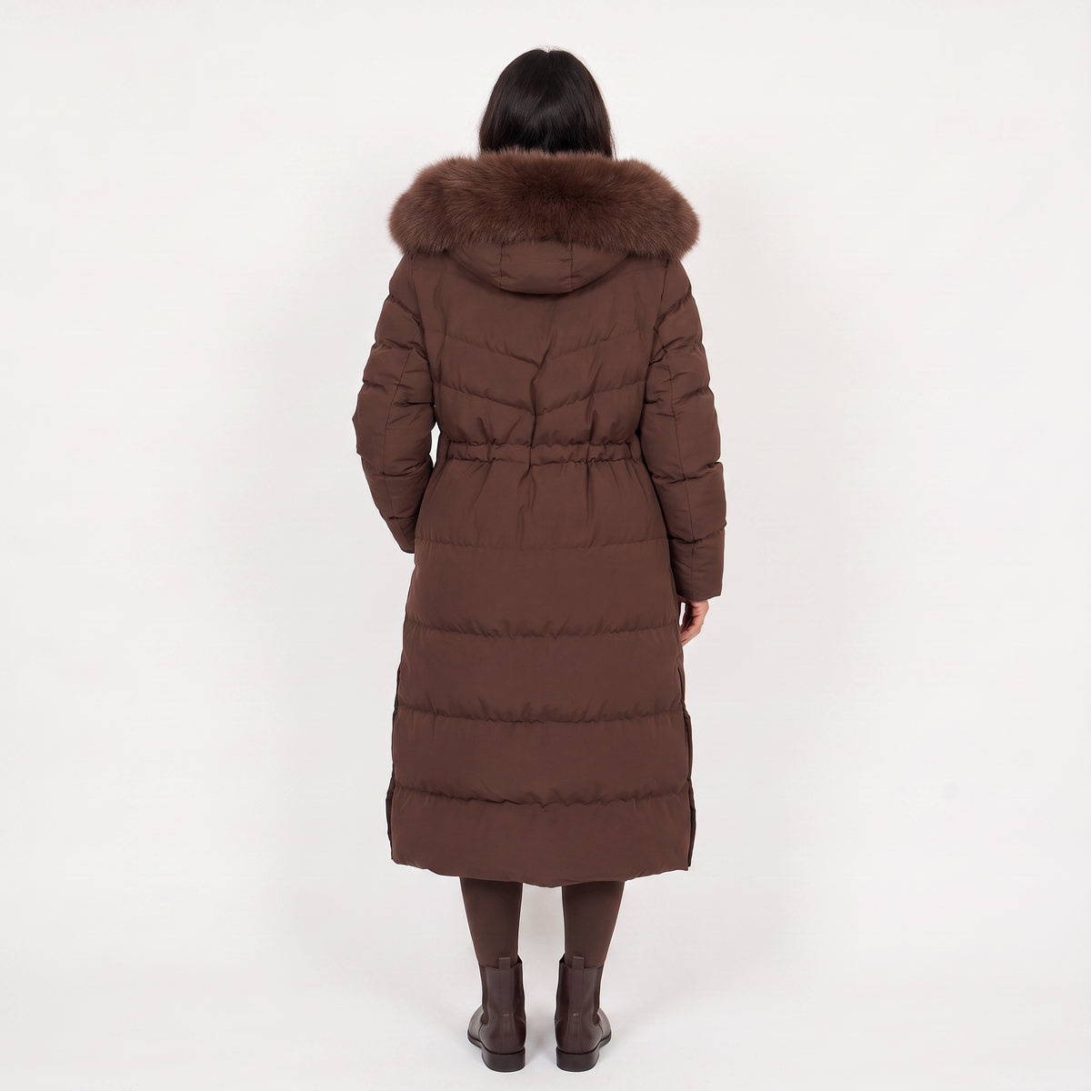 Women's Casual Long Puffer Coat with Faux Fur Hood