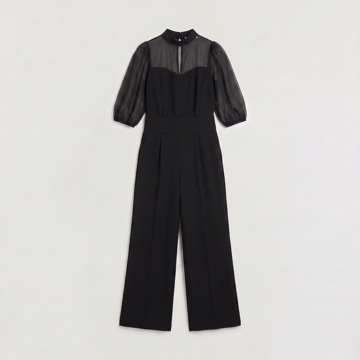 Women's Chic Wide-Leg Cotton Jumpsuit with Puff Sleeves