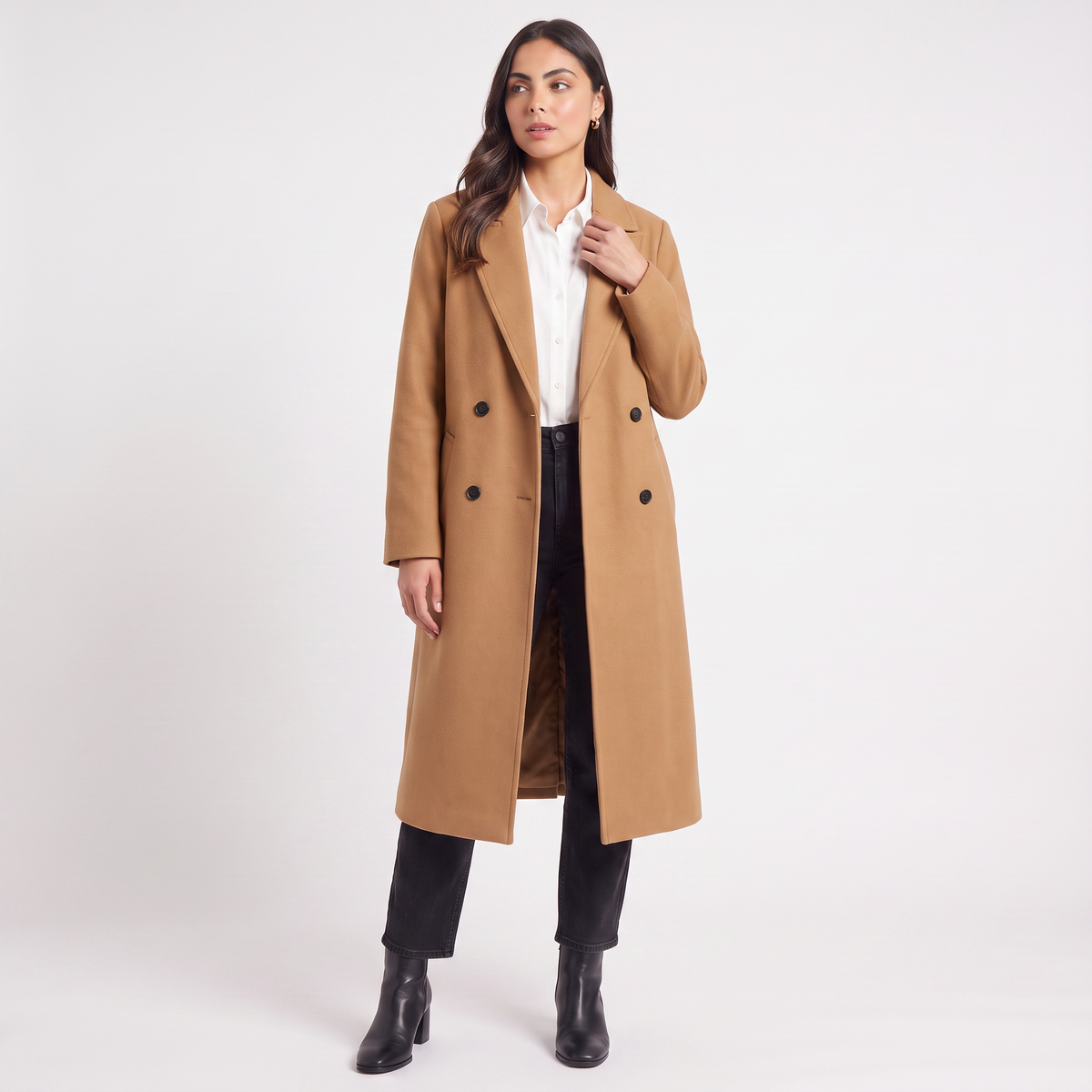 Women's Classic Wool Blend Long Button-Up Coat