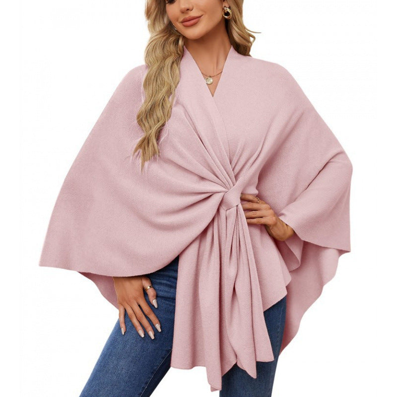 Elegant Ladies' Wool Wrap Poncho with Belt