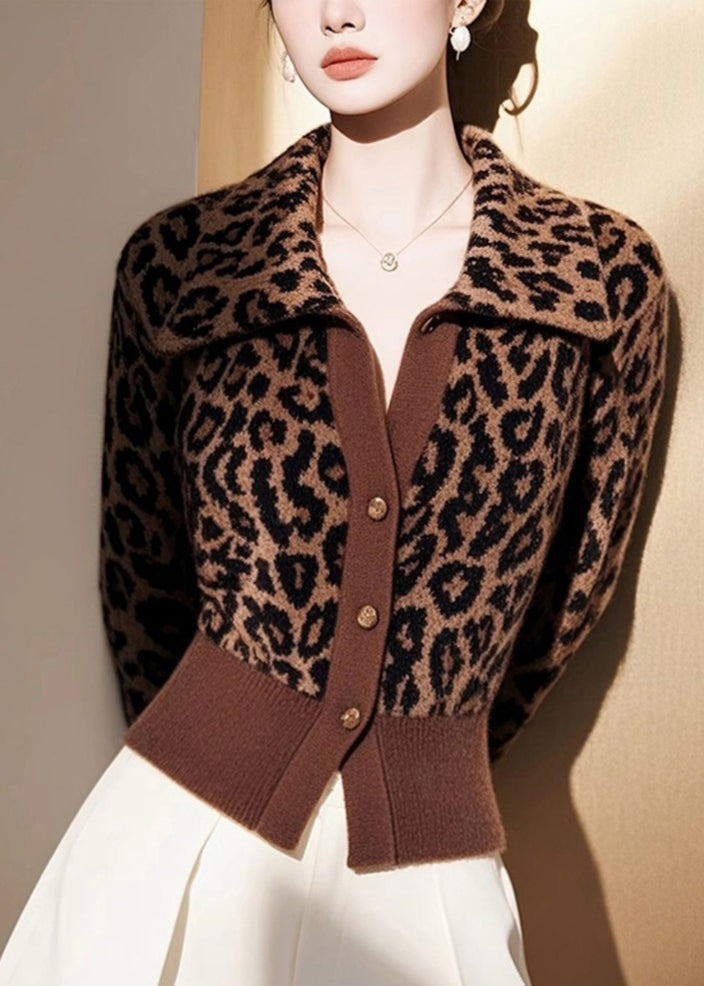 Women's Leopard Print Cardigan Knit Button Front - OutfitLondon
