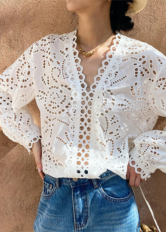 Women's Cotton Blouse White Breathable - OutfitLondon