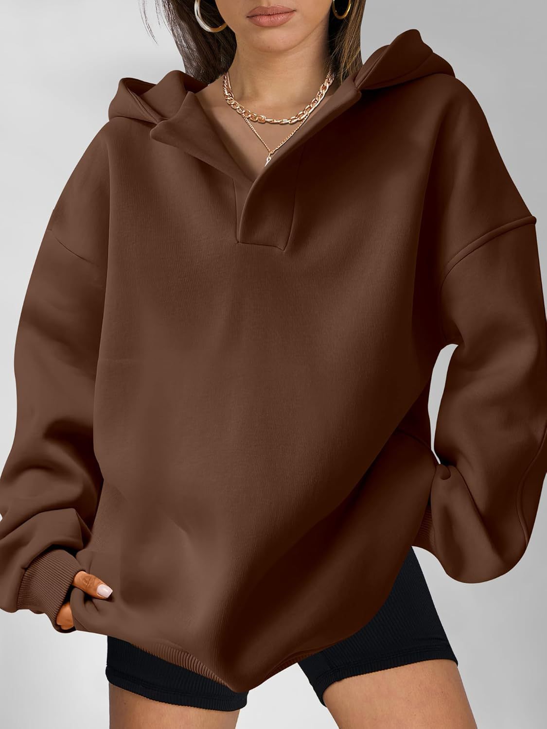 Relaxed Fit Women's V-neck Hooded Sweatshirt