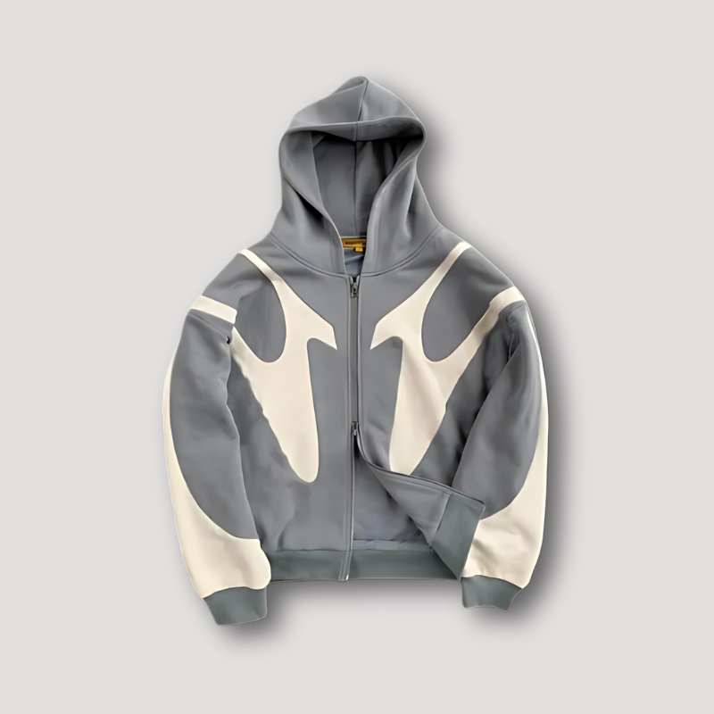 Men's Graphic Hoodie Zip-Up Cotton Black
