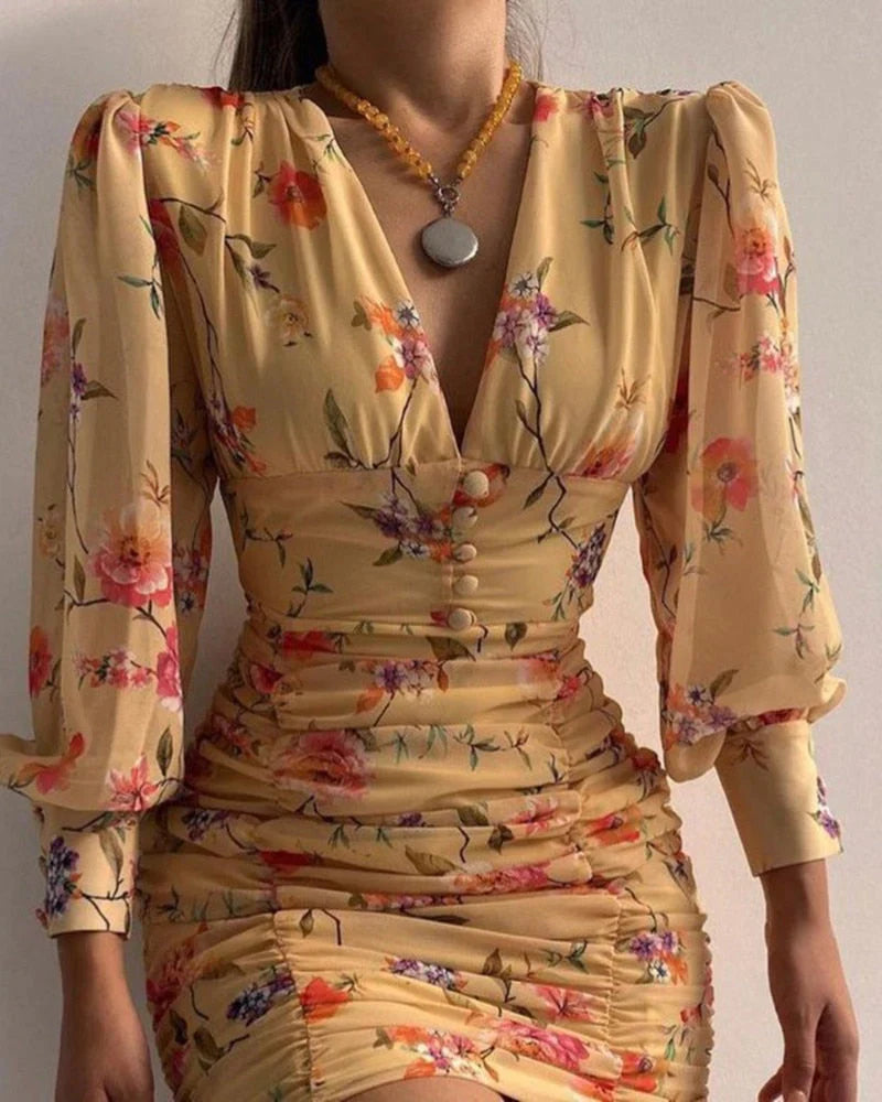 Keziah Dress | Elegant Puff Sleeve V-Neck Mini Dress