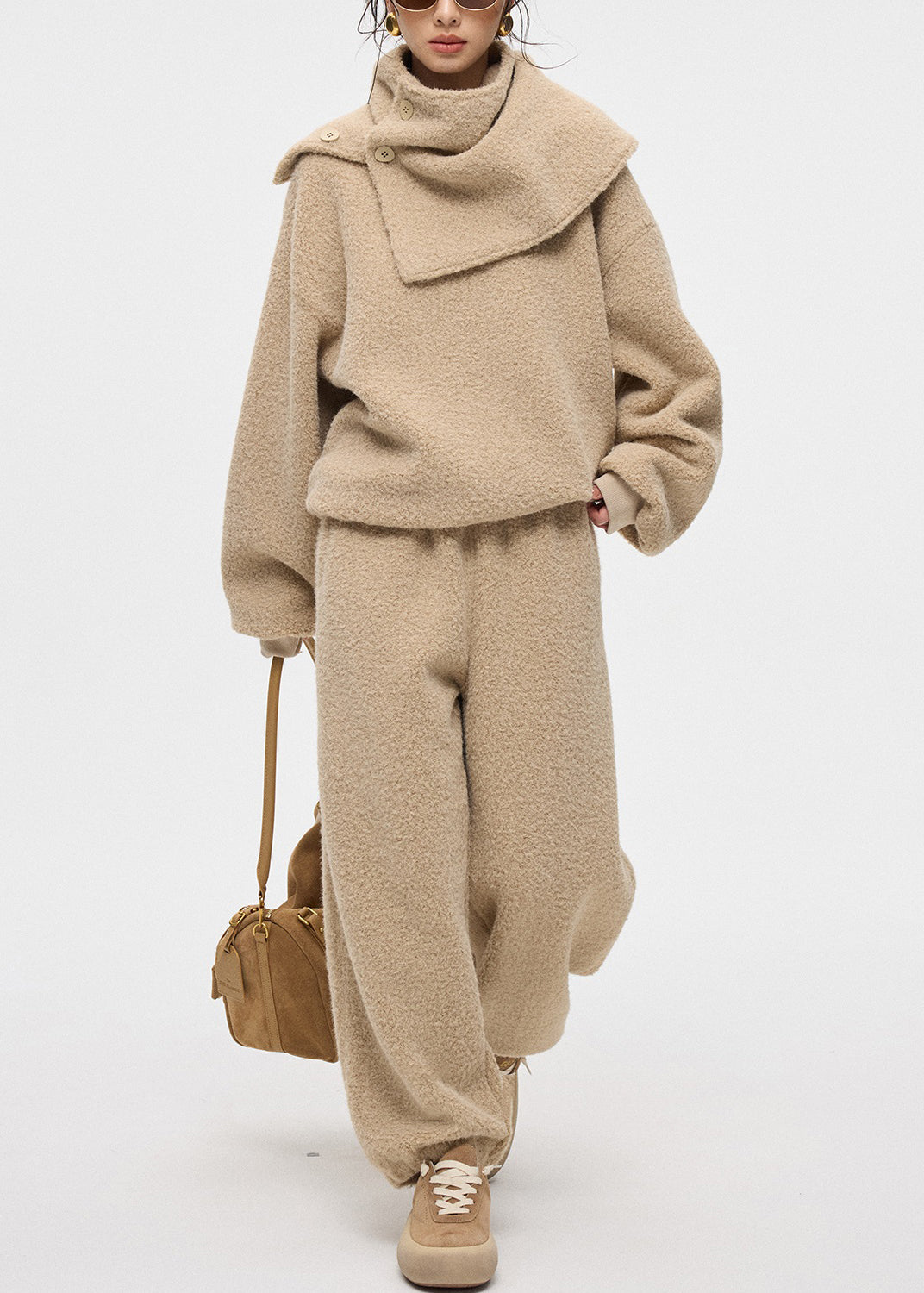 Women's Khaki Faux Fur 3-Piece Loungewear Set - OutfitLondon