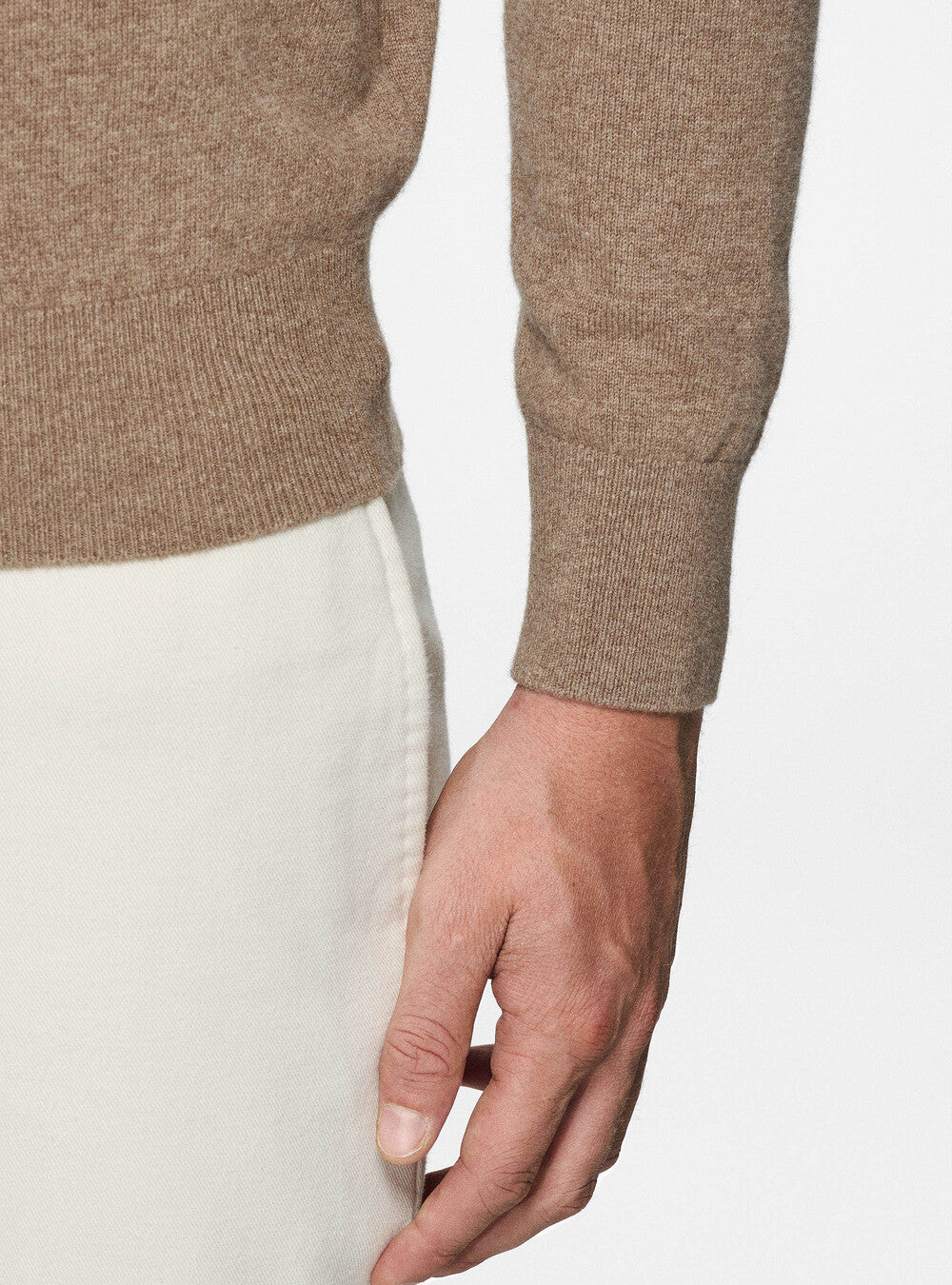 Regular Fit Beige Crew Neck Sweater Men