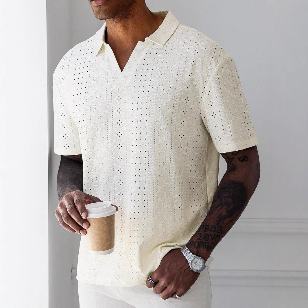 Textured Polo Shirt with Ventilated Mesh Panel